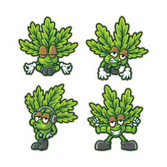 Cannabis mascot logo design with modern illustration concept style for badge, emblem and t shirt printing. Cute cannabis illustration sticker pack.