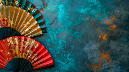 Traditional japanese fans on textured background