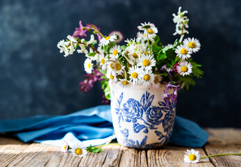 Daisy and Wildflower Bouquet in Vintage Vase