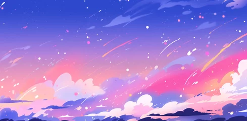 Behangcirkel Hand drawn cartoon beautiful dusk sky illustration  © 俊后生