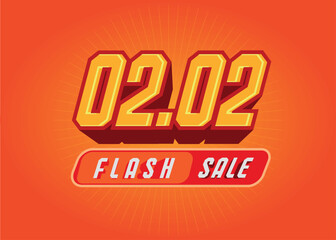 02.02 sales event and promotion, text with 3D effect.