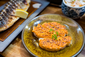 Grill Chinese yam with mentaiko sauce