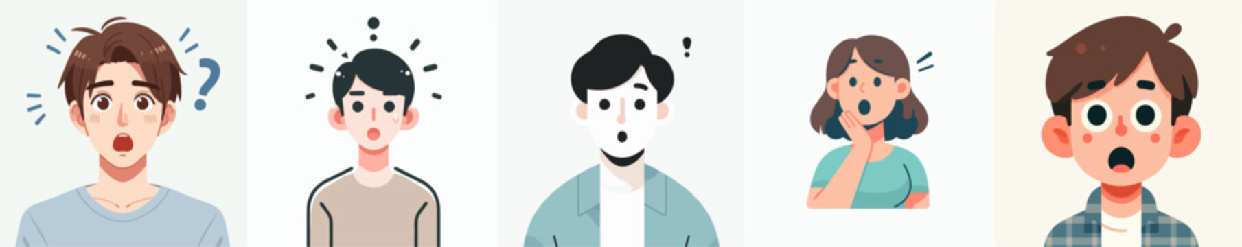 vector set of people expressing surprise in flat design style