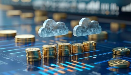 Cloud Computing Cost Efficiency, cost efficiency in cloud computing with an image showing pay-per-use pricing models, resource optimization techniques, AI