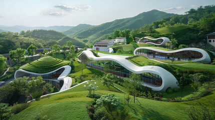 Architectural Harmony: Buildings Seamlessly Merge with Natural Landscape