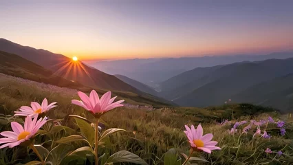 Fotobehang sunset in the mountains © Ehtasham