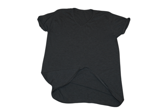 Blank t-shirt mockup front view in black color with copy space isolated on transparent background