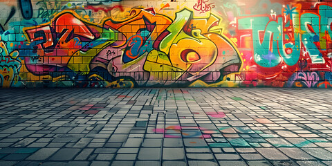 Fototapeta premium Colorful mural graffiti wallpaper with yellow background
