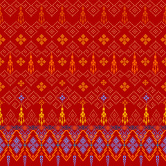 Traditional Thai cloth pattern clothing Thai ethnic sarong Cross-stitch pattern in Pixel Seamless Vector format using geometric shapes arranged into various shapes such as flowers, stars