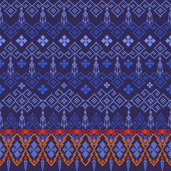 Traditional Thai cloth pattern clothing Thai ethnic sarong Cross-stitch pattern in Pixel Seamless Vector format using geometric shapes arranged into various shapes such as flowers, stars