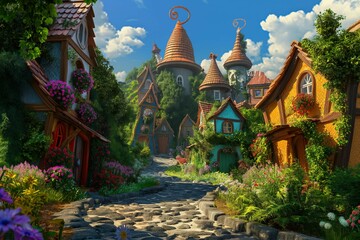 A mysterious and interesting fairy tale village, an imaginary embodiment.  generative ai