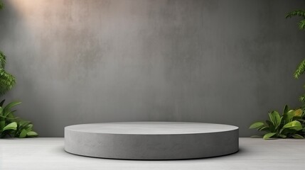 3D gray podium with lighting for product display and presentation background.