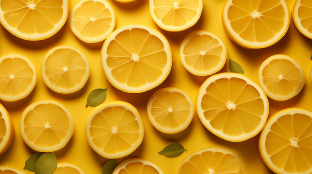 high flash photo of sliced lemons on a solid background