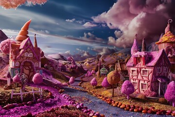 A mysterious and interesting fairy tale village, an imaginary embodiment.  generative ai