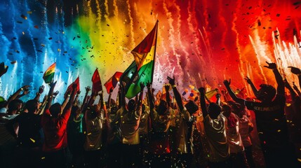 illustrating a unique cultural or traditional celebration by a team or athlete after a significant victory, highlighting the diverse ways joy and pride are expressed in sports across the world.