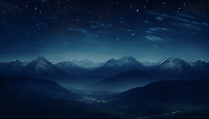 Night mountain landscape with stars in the sky. Milky way over the mountains. Night starry sky with mountain silhouettes. Beautiful landscape with mountains and night sky full of stars. - Powered by Adobe