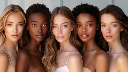 Fototapeta premium A group of women with different skin tones are standing next to each other