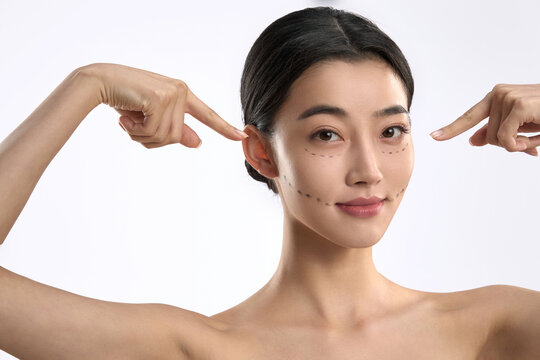 Young women undergoing facial contouring and cosmetic surgery