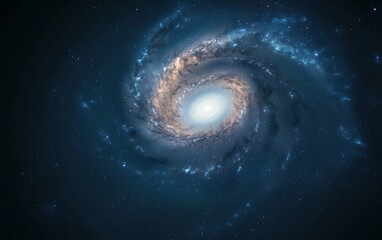 A spiral galaxy with a bright white star in the center