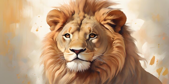 Lion head illustration, pastel color painting style.