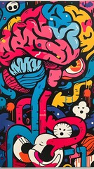 Vibrant Pop Art Interpretation of the Cerebral Mind's Creativity and Imagination