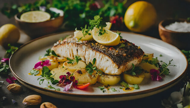 Forelle, m&uuml;llerin, art, Mandel, n&uuml;sse, kartoffeln, neu, modern, filet, fisch, Bratkartoffeln, Anlasser, board, modern, zitrone, Petersilie, essen, gericht, gastronomie, photo