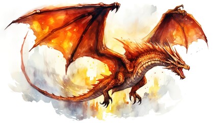 Watercolor fire dragon. Symbol of new 2024 year