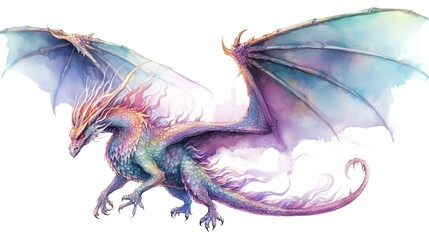 Obraz premium rainbow dragon on a white background isolated watercolor