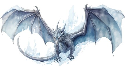 ice dragon isolated on white background watercolor