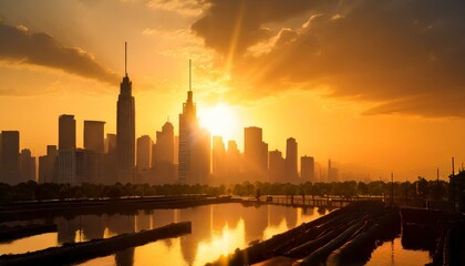 Obraz premium science fiction city skyline at night 