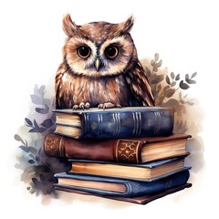 owl on a stack of books