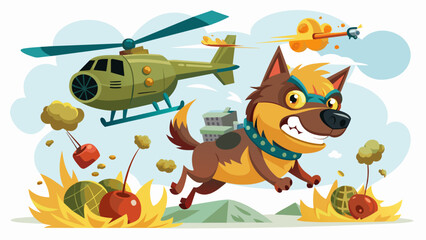 perro-volando-con-sustancias-dudosas-mientras vector illustration