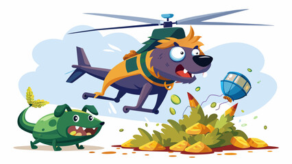 Obraz premium perro-volando-con-sustancias-dudosas-mientras vector illustration