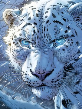 White Tiger With Blue Eyes in the Snow
