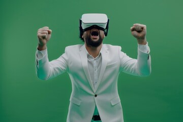 Man in White Suit Using Virtual Headset