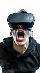 Man With Mouth Open Wearing Virtual Headset
