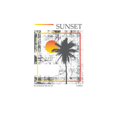 Sunset Summer Beach vibes palm tree poster design