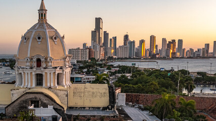 Cartagena, Colombia sunset from drone. Most famous spots