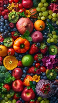 Capture the essence of future food with a close-up shot - vibrant colors, innovative textures, and futuristic elements Show how food will evolve to meet the needs of tomorrow