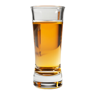 Front view of a shot of tequila isolated on a cutout PNG transparent background
