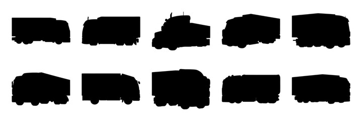 Truck silhouettes set, large pack of vector silhouette design, isolated white background.