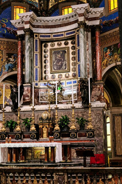 The interior of the beautiful Sanctuary of the Blessed Virgin Mary of the Holy Rosary of Pompeii (Italy), one of the most important Catholic sanctuaries in the world