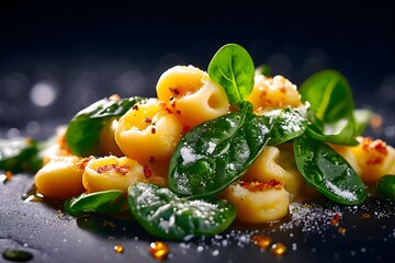 Gnocchis mit Basilikum auf dem Teller - Italienische Kartoffelklöße - KI generiert
