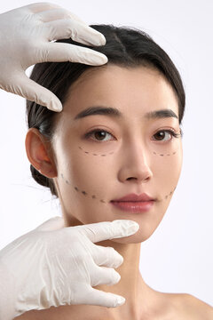 Young women undergoing facial contouring and cosmetic surgery