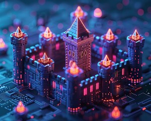 Obraz premium Cybersecurity illustrated as a robust and impenetrable fortress