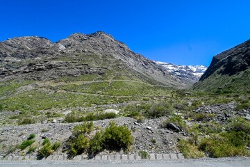 Andes mountain in summer with little snow