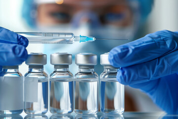 Medical Gloves Handling Test Tube Vials in Laboratory, Vaccine, Scientist - Generative AI