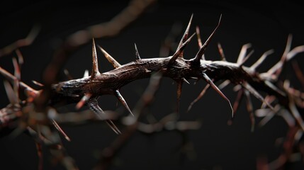 Crown of Thorns: Symbol of Christianity and Easter, Isolated with Sharp Thorns in 16:9 Aspect Ratio