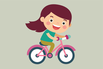 happy cute kid girl riding bike smile .eps