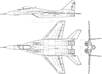 Mikoyan_MiG-29_3-view-SVG VECTOR FILE.eps
